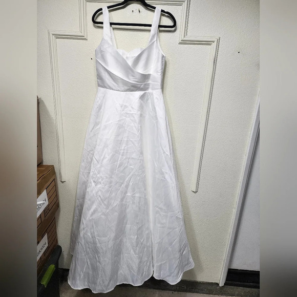 Lulus Modern Affection White Taffeta Pleated Sleeveless Maxi Dress Wedding - Picture 6 of 10